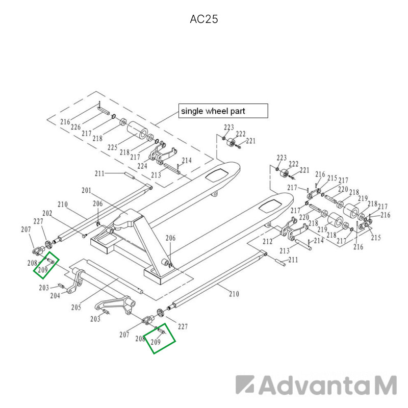 Ось крепления углового рычага к подвильной тяге для гидравлических тележек DF25  - 1